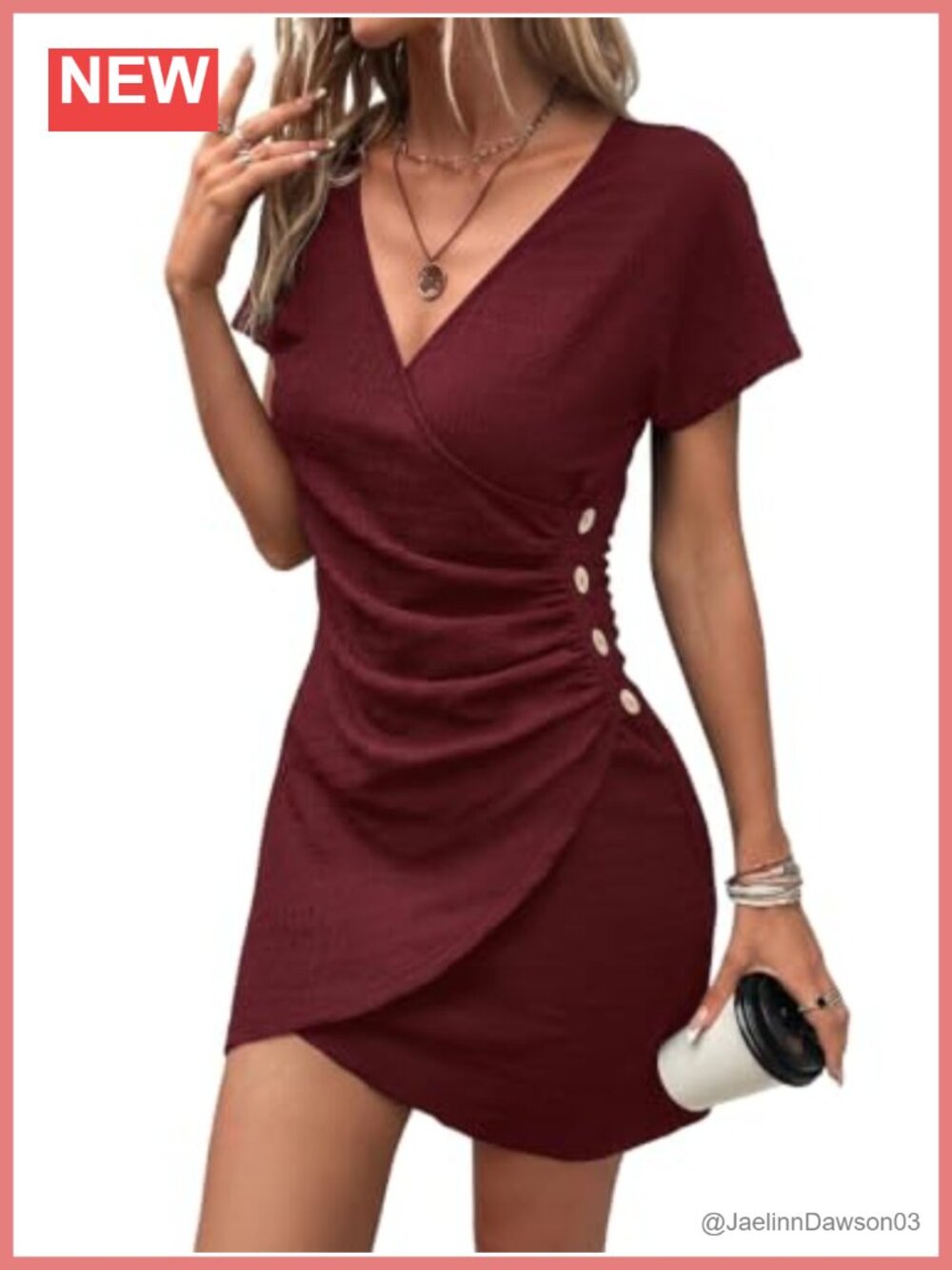 Women's V-Neck Wrap Ruched Mini Dress Short Sleeve Casual